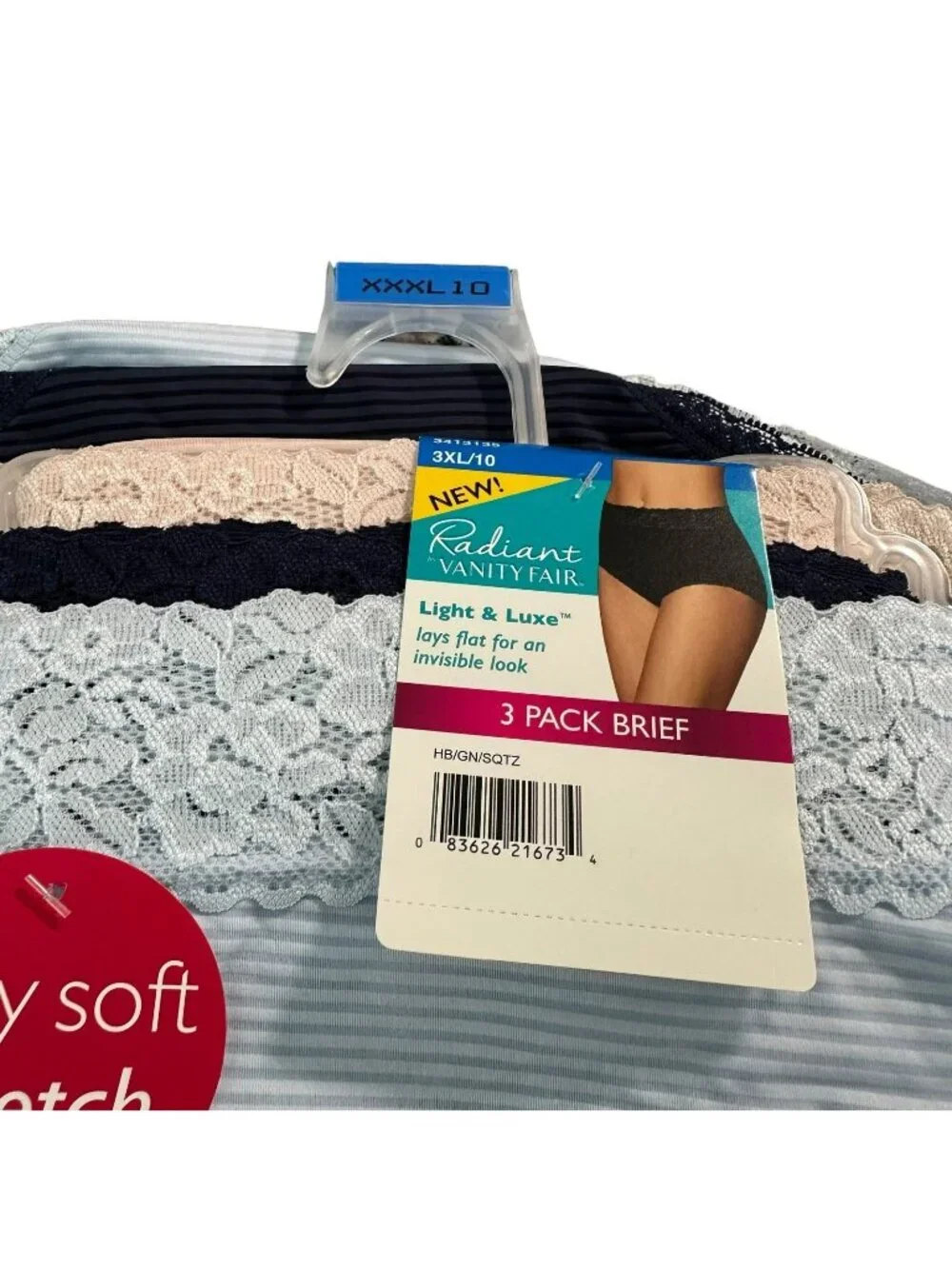 Vanity Fair Radiant Light Luxe Brief Underwear Stretch Lace Waistband 3-Pack 3XL